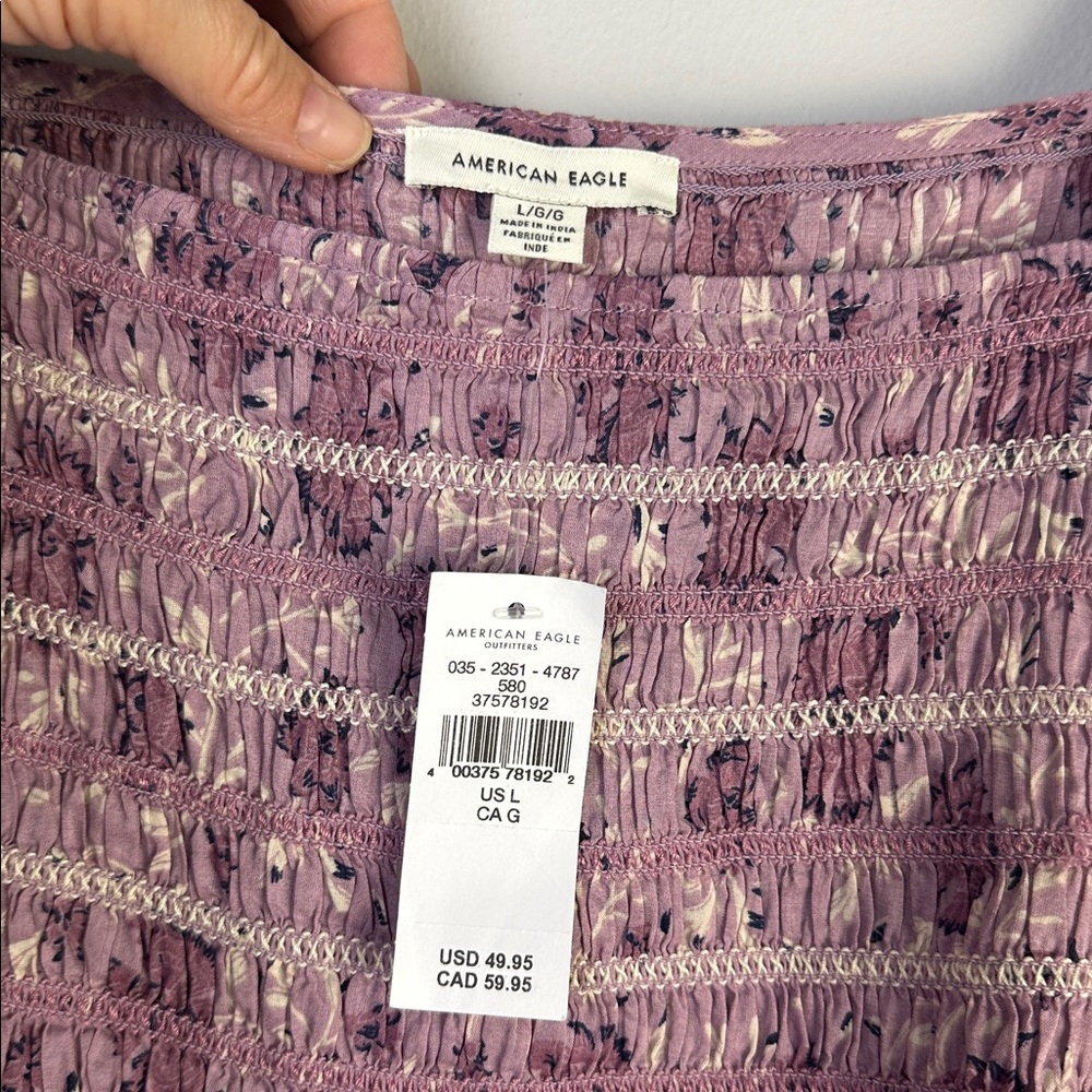 NEW American Eagle Smocked Peplum Purple Floral Ruffle Top Square Neck Large NWT - Picture 13 of 16